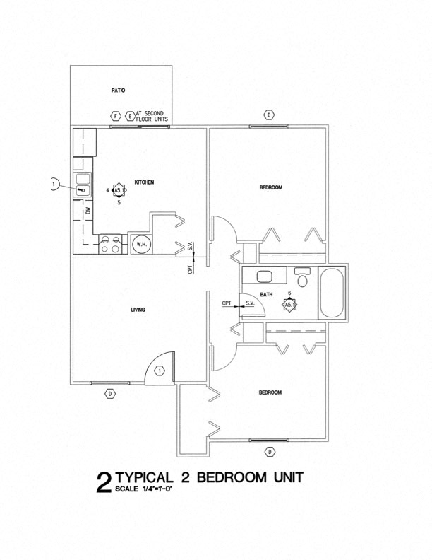 Floor plan for 2 beds, 1 bath, 775 sqft